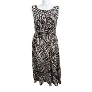 Perceptions New York Dress Size 12 Brown White Abstract Print Sleeveless